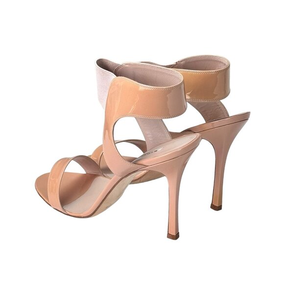 NWT Manolo Blahnik Sandals Sz 10 Nude Patent Leather Stiletto Heel Minimalist - Picture 4 of 14